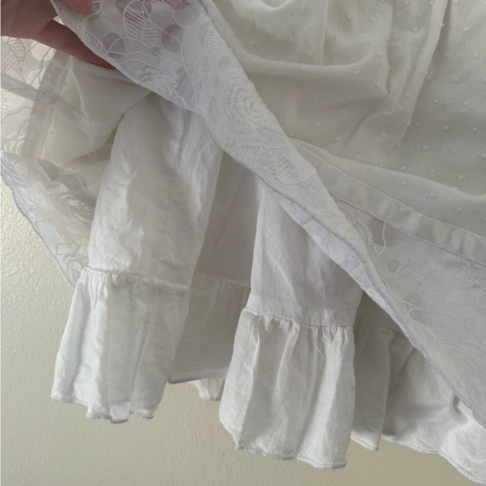 White Swiss Dot Lace Ruffled Mini A-Line Skirt Womens 8/10 Cottagecore Coastal - Picture 5 of 10